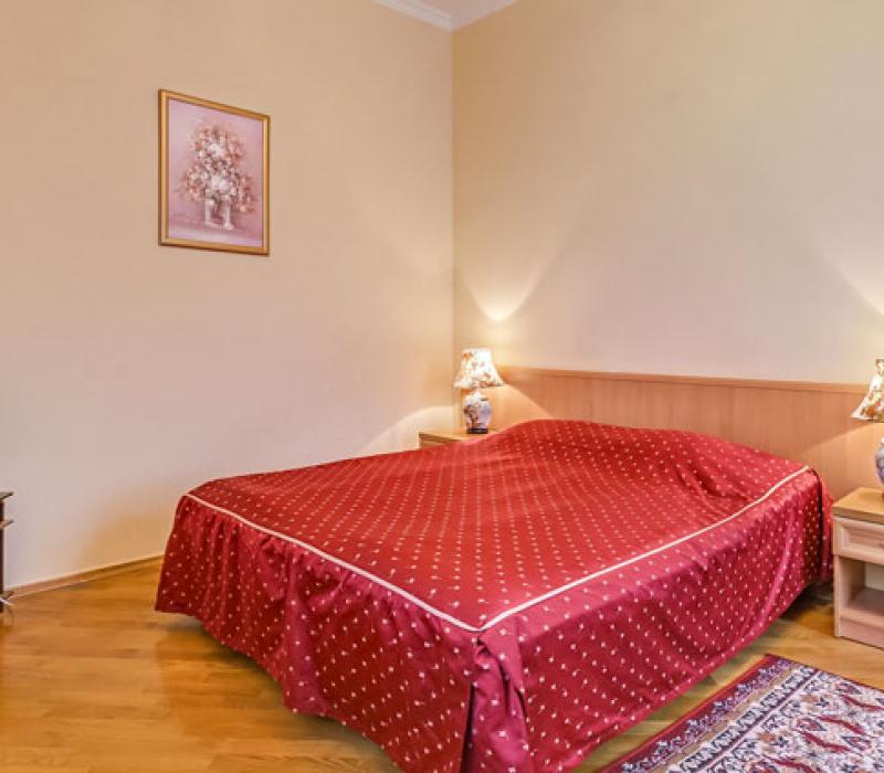 Двуспальная кровать в 2 местном 1 комнатном Стандарте без балкона санатория Долина Нарзанов в Кисловодске