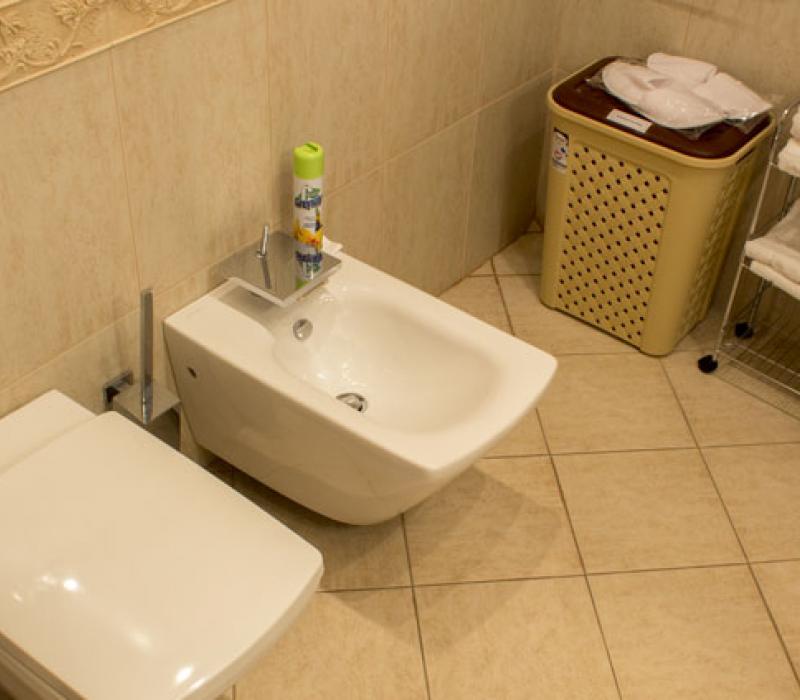 Оснащение ванной комнаты номера 2 местные 2 комнатные Апартаменты санатория Целебный Нарзан в Кисловодске